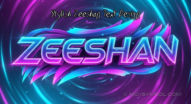Stylish Zeeshan Text Design Aesthetic digital typography representing Zeeshan with glowing effects